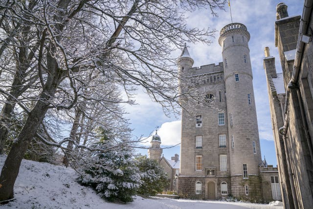 Balmoral Castle surrounded by snow and ice