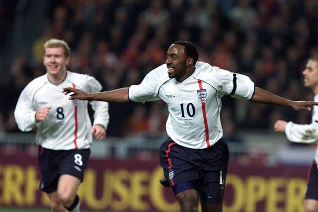 Darius Vassell scored the first of his six England goals in a 1-1 friendly draw with Holland in February 2002. 