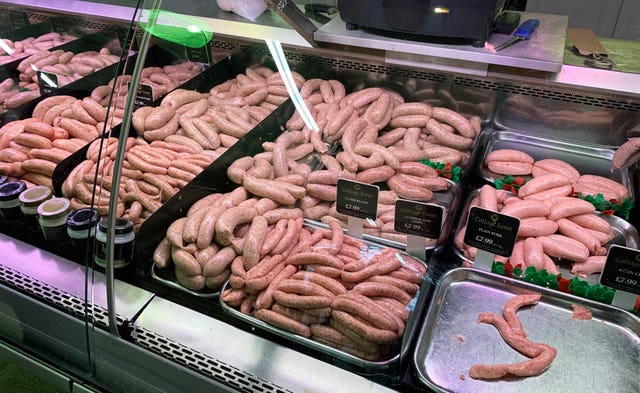 Sausages on sale at a butchers