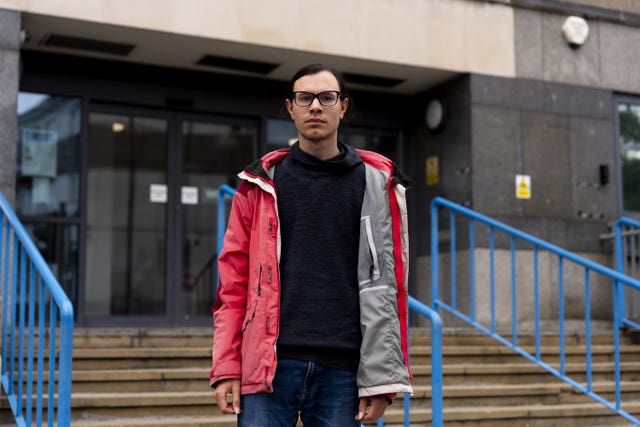 Peckham protester Callum Goode arrives at Croydon Magistrates’ Court in south London