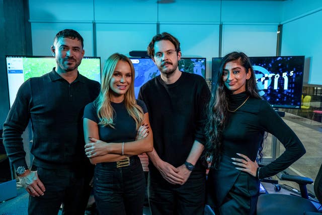 (l to r) Rav Wilding, Amanda Holden, Nick Stapleton and Harleen Nottay on BBC programme Celebrity Scam Interceptors 