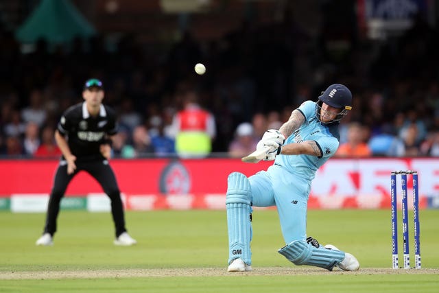 Ben Stokes hits out against New Zealand during the 2019 World Cup final at Lord’s