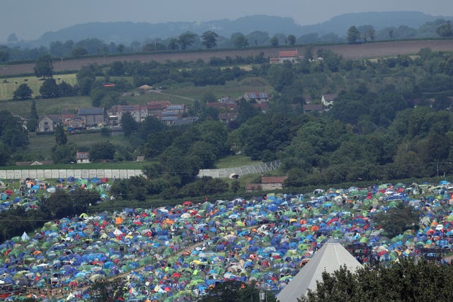 Tents on the first day of Glastonbury Festival at Worthy Farm, Somerset 