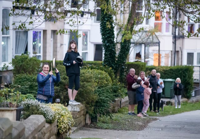 Clapping for NHS workers outside the Nightingale Hospital at the Harrogate Convention Centre 