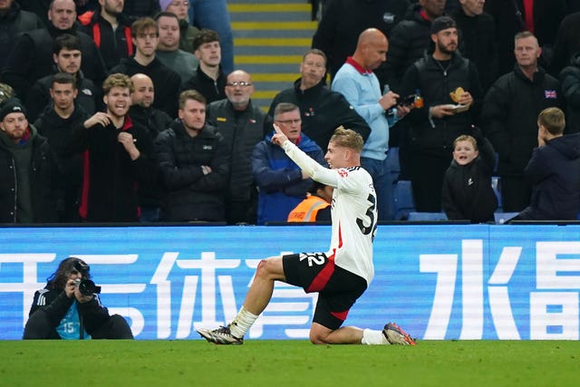 Emile Smith Rowe celebrates after scoring for Fulham against Crystal Palace