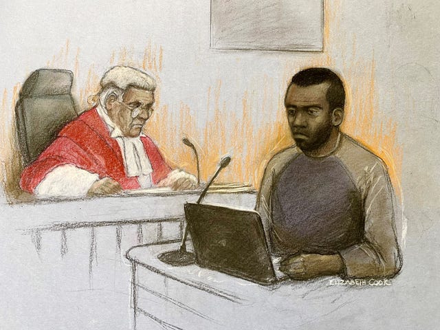 Court artist sketch of Deng Chol Majek before the judge