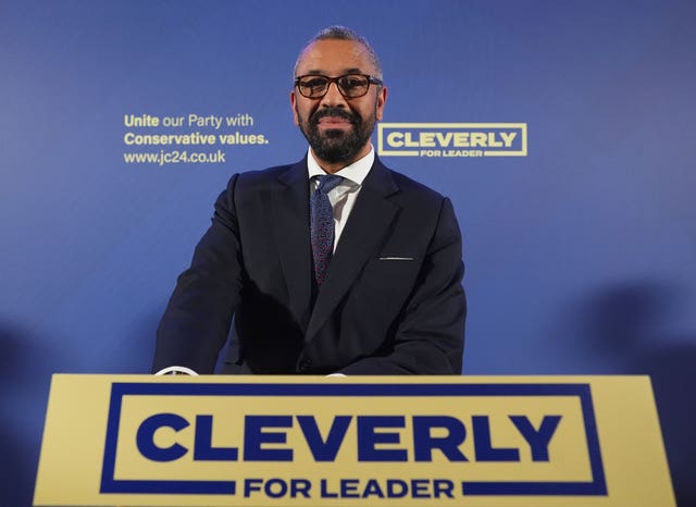 James Cleverly speaking at a Conservative Party leadership campaign event 