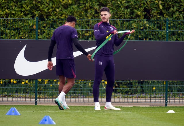 Declan Rice, right, during a training session on Monday