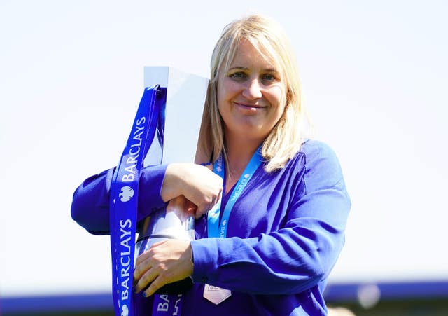 Emma Hayes with the Women’s Super League trophy after the 2021-22 season