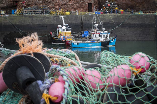 Fishing boats moored in Dunbar Harbour, East Lothian