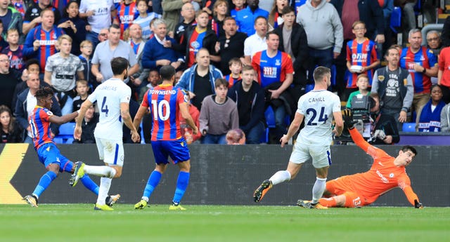 Crystal Palace's Wilfried Zaha scores his side's second goal