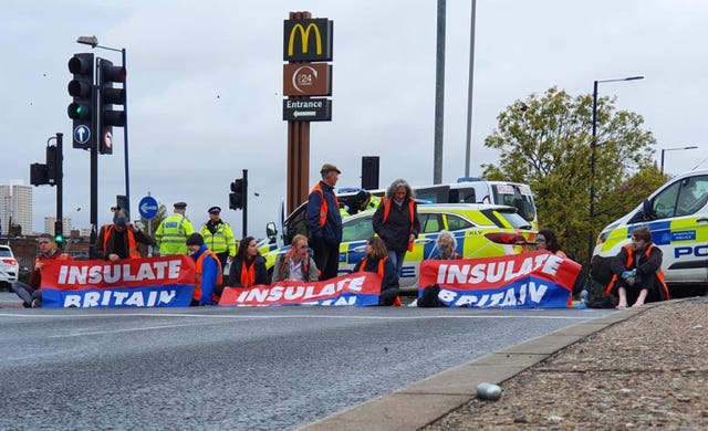 Protesters from Insulate Britain have been blocking roads, to the anger of some motorists (Insulate Britain/PA)