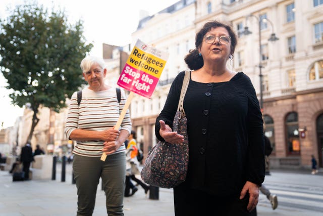 Local councillor Carralyn Parkes, who recently lost a High Court fight against Home Secretary Suella Braverman over the barge, attended the protest 