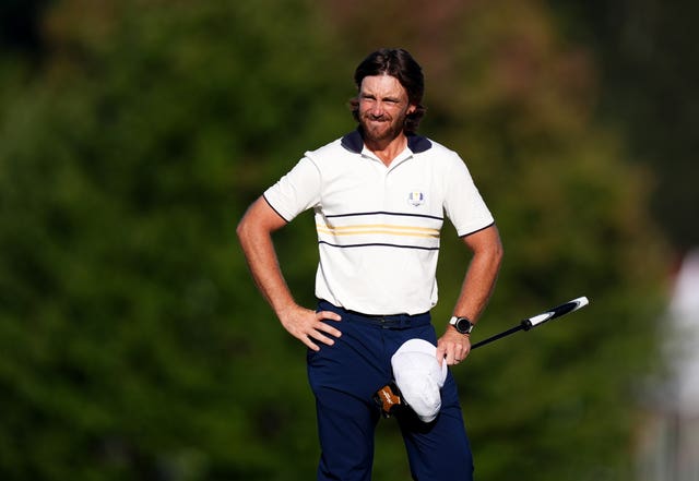 Europe's Tommy Fleetwood stands dejected on the 18th following his Sunday singles match at the Ryder Cup in New York
