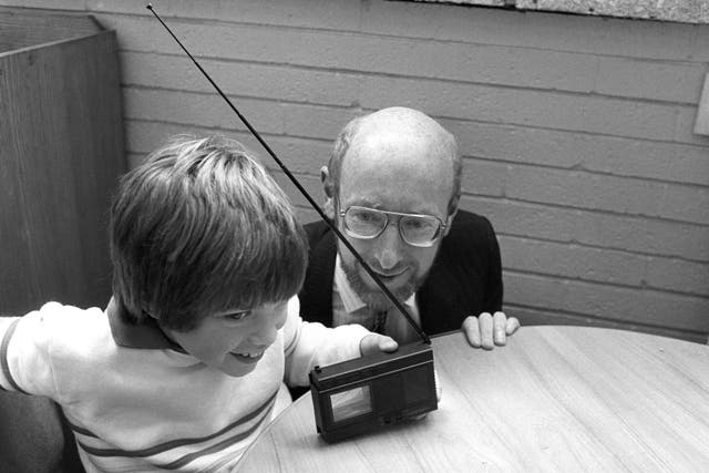 Sir Clive Sinclair shows off his pocket television