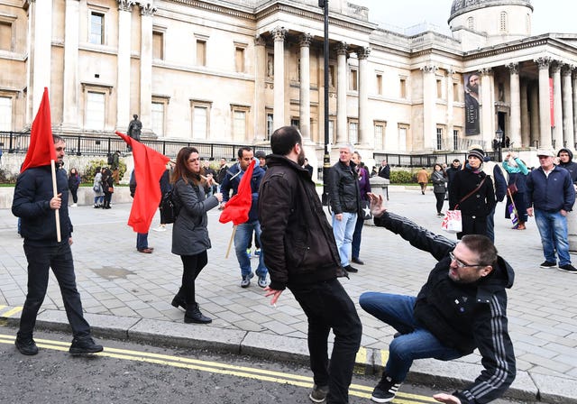 Rival protesters clash in Trafalgar Square