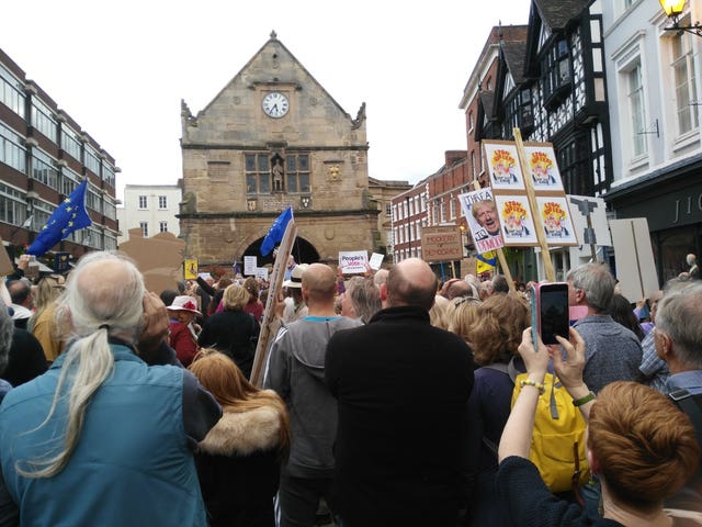 Protesters in Shrewsbury on Friday evening (@judith_everard/PA) 