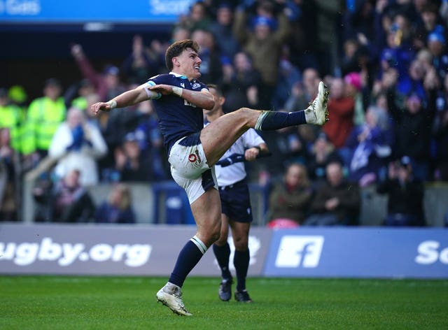 Tom Jordan kicks the ball on Scotland duty
