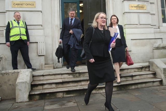 Labour MPs leave the Cabinet Office after Brexit talks with members of the Government