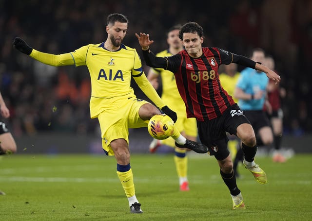 Tottenham’s Rodrigo Bentancur (left) in action