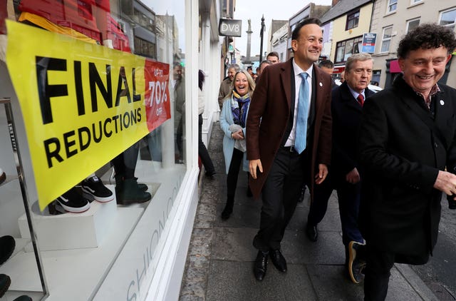 Taoiseach Leo Varadkar, third right, during the last day of General Election campaigning