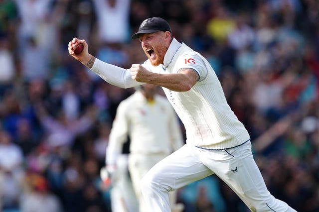 Ben Stokes celebrates catching Australia's Pat Cummins at the Oval during the 2023 Ashes.