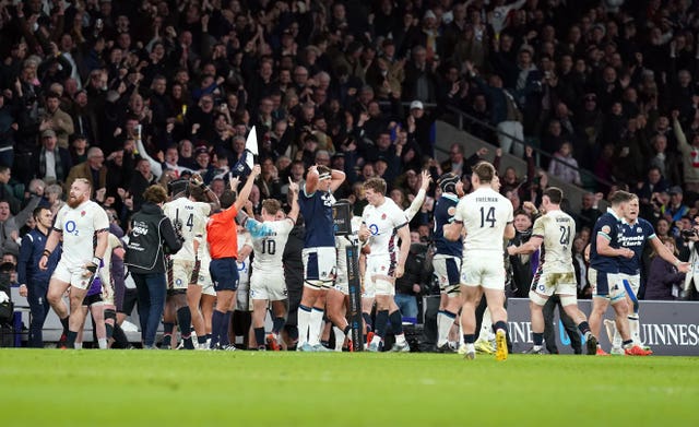 England celebrate victory over Scotland