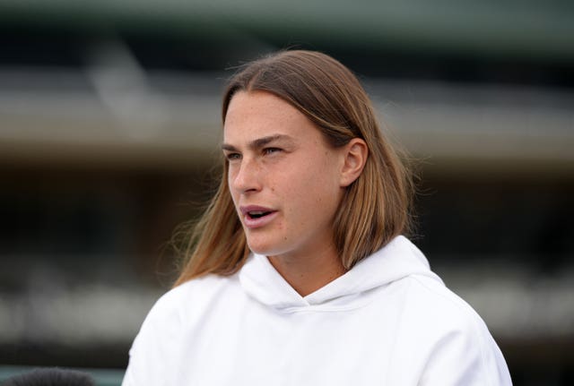 Aryna Sabalenka is interviewed at Wimbledon