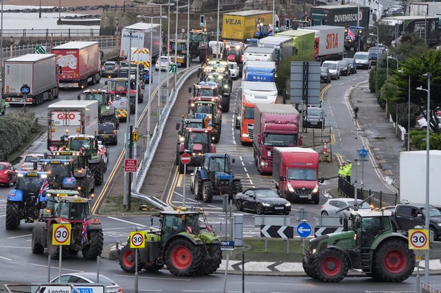 Farmers take part in a go-slow protest in Dover