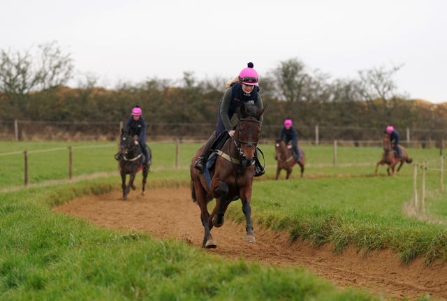 Crambo on the gallops during a visit to Fergal O’Brien’s yard