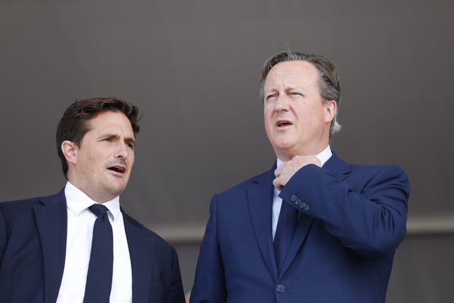 Lord David Cameron with Minister for Veterans’ Affairs Johnny Mercer at a D-Day event