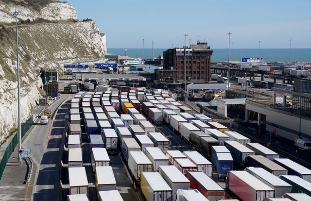 Lorries waiting to check in at the Port of Dover in Kent