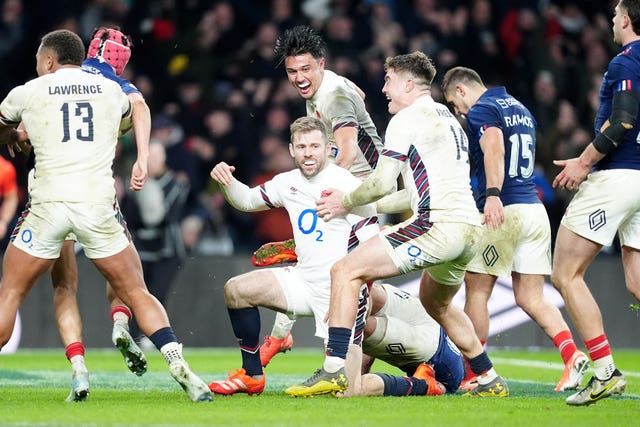 England celebrate victory over France