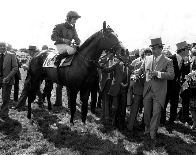 Shergar is led in by the Aga Khan after the Derby