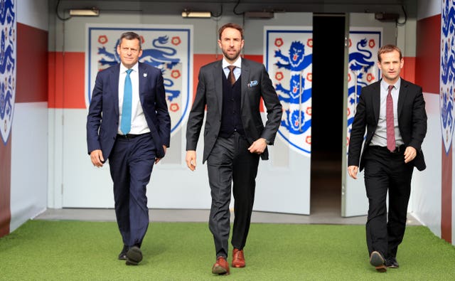 England manager Gareth Southgate, with Martin Glenn and Technical Director Dan Ashworth (right) 