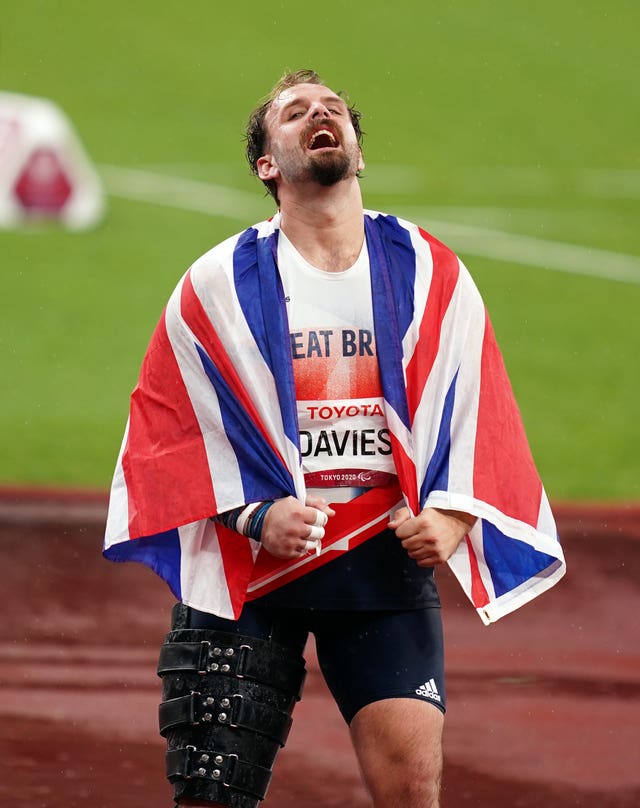 Aled Sion Davies showed joy and emotion after winning the shot put