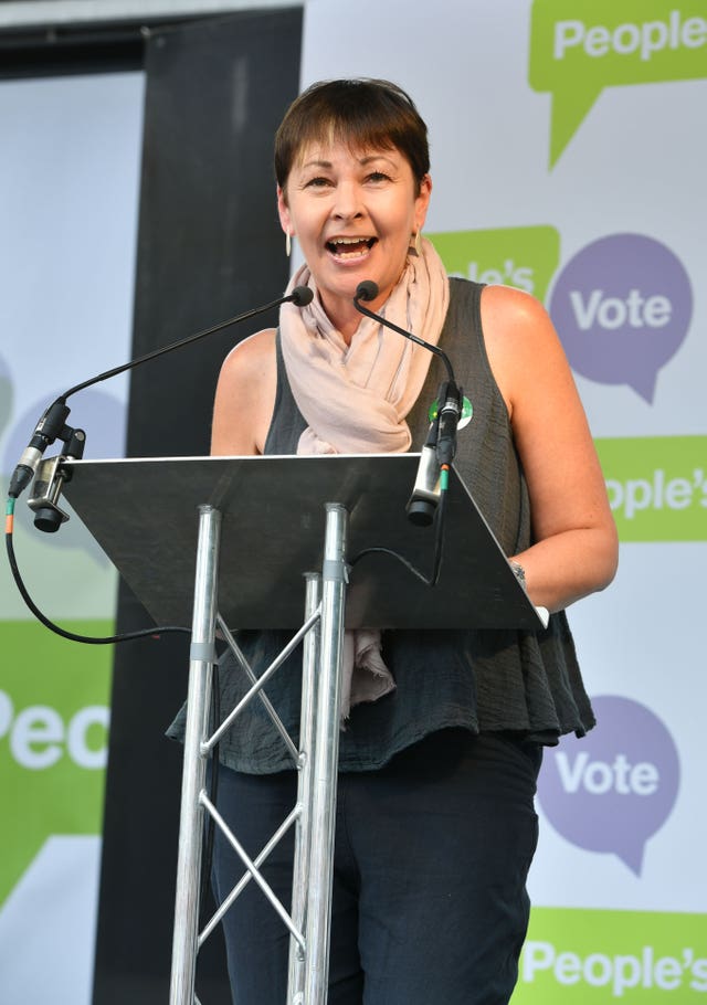 Green Party co-leader Caroline Lucas addresses the rally