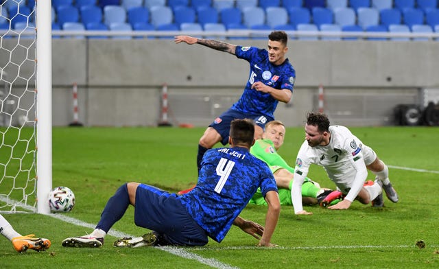 Republic of Ireland midfielder Alan Browne hits the post in Slovakia