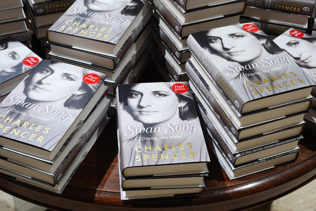 Copies of Earl Spencer’s book Swan Song: Diana, My Sister at Waterstones Piccadilly in London