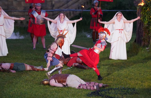 Performers take part in rehearsals for the live outdoor show