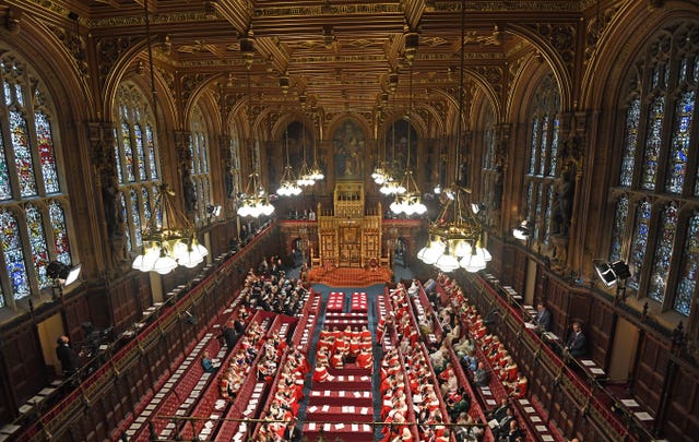 Peers gather in the House of Lords ahead of the State Opening of Parliament 