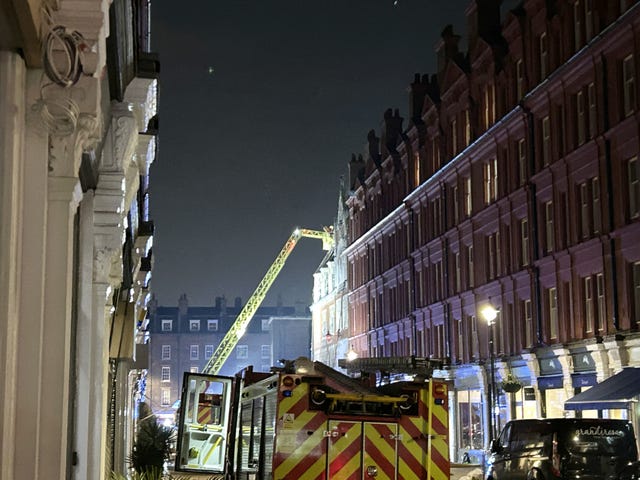 A view of the London Fire Brigade outside the Chiltern Firehouse luxury hotel in central London