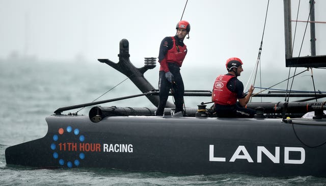 The Land Rover BAR team skipper Sir Ben Ainslie (left) during the Americas Cup event in Portsmouth