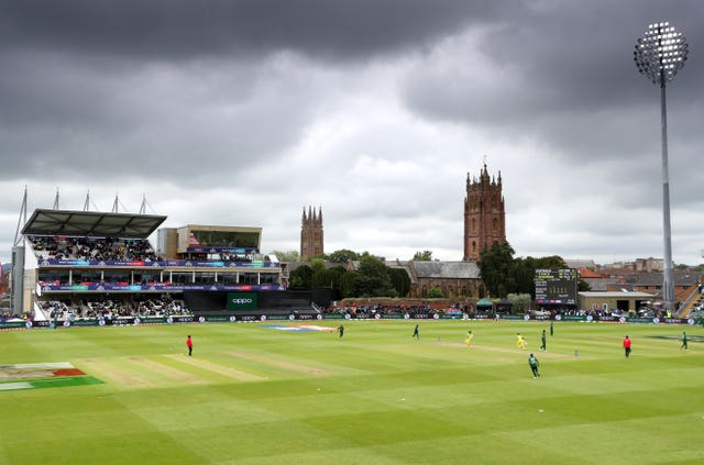 Dark clouds gather over the County Ground in Taunton