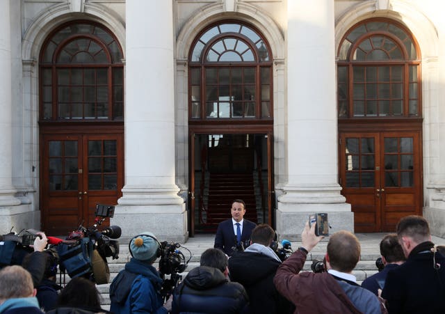 Leo Varadkar speaks to the media outside Government Buildings in Dublin