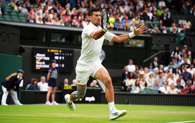 Novak Djokovic hits a forehand