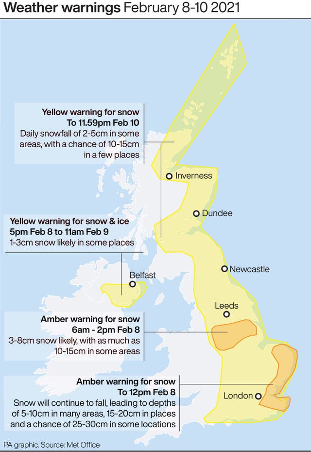 Weather warnings February 8-10 2021