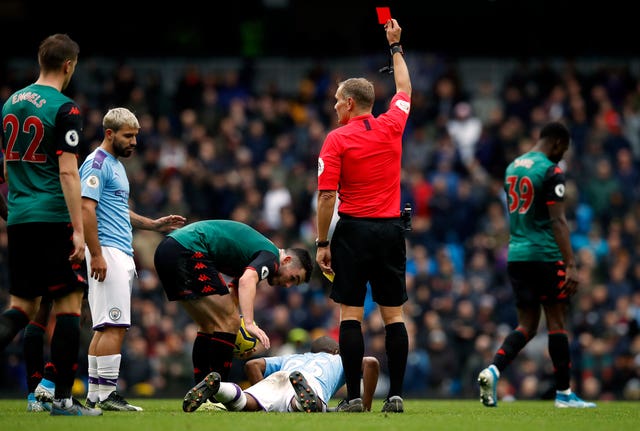 Fernandinho was sent off against Villa