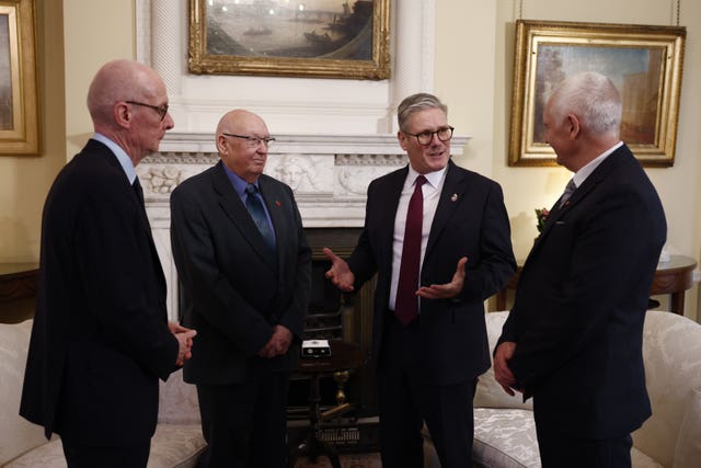 Prime Minister Sir Keir Starmer (second right) and Chancellor of the Duchy of Lancaster Pat McFadden (left) with Elizabeth Emblem campaigners Bryn Hughes (right) and Paul Bone (second left) in 10 Downing Street