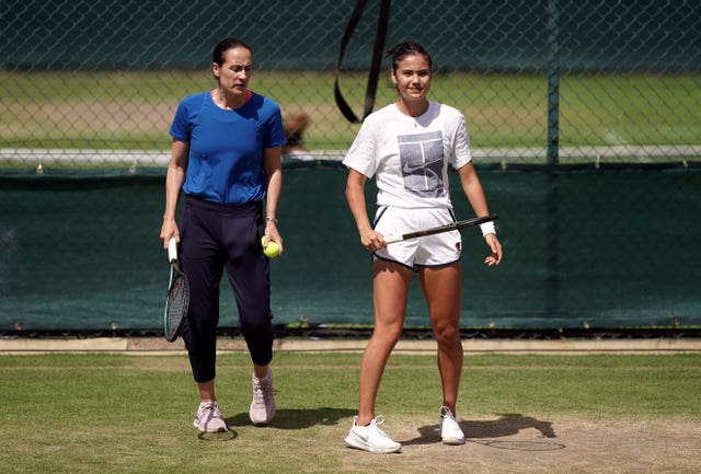 Jane O'Donoghue, left, and Emma Raducanu at Wimbledon in 2022